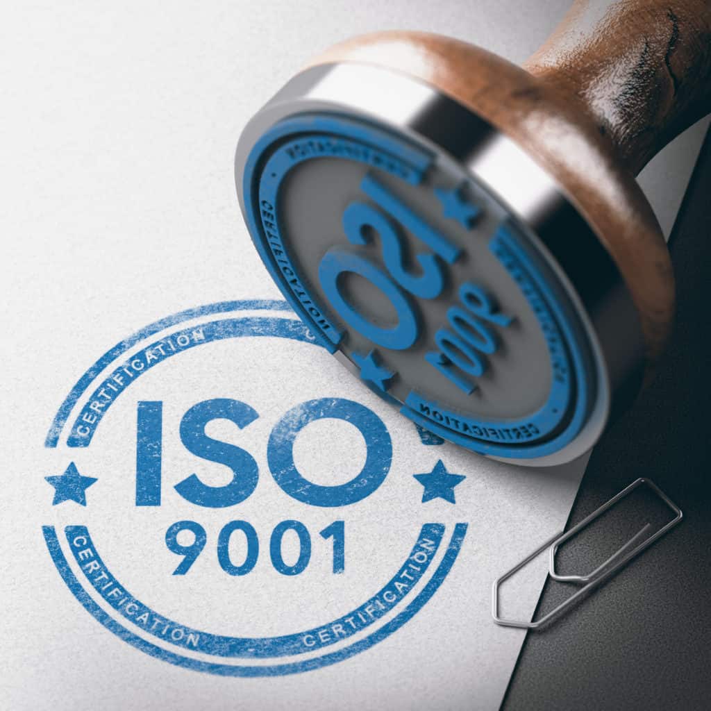 Stempel ISO 9001 als Bild für Umsetzung des Qualitätsmanagementsystems von Dr. Hufenbach und Parrtner